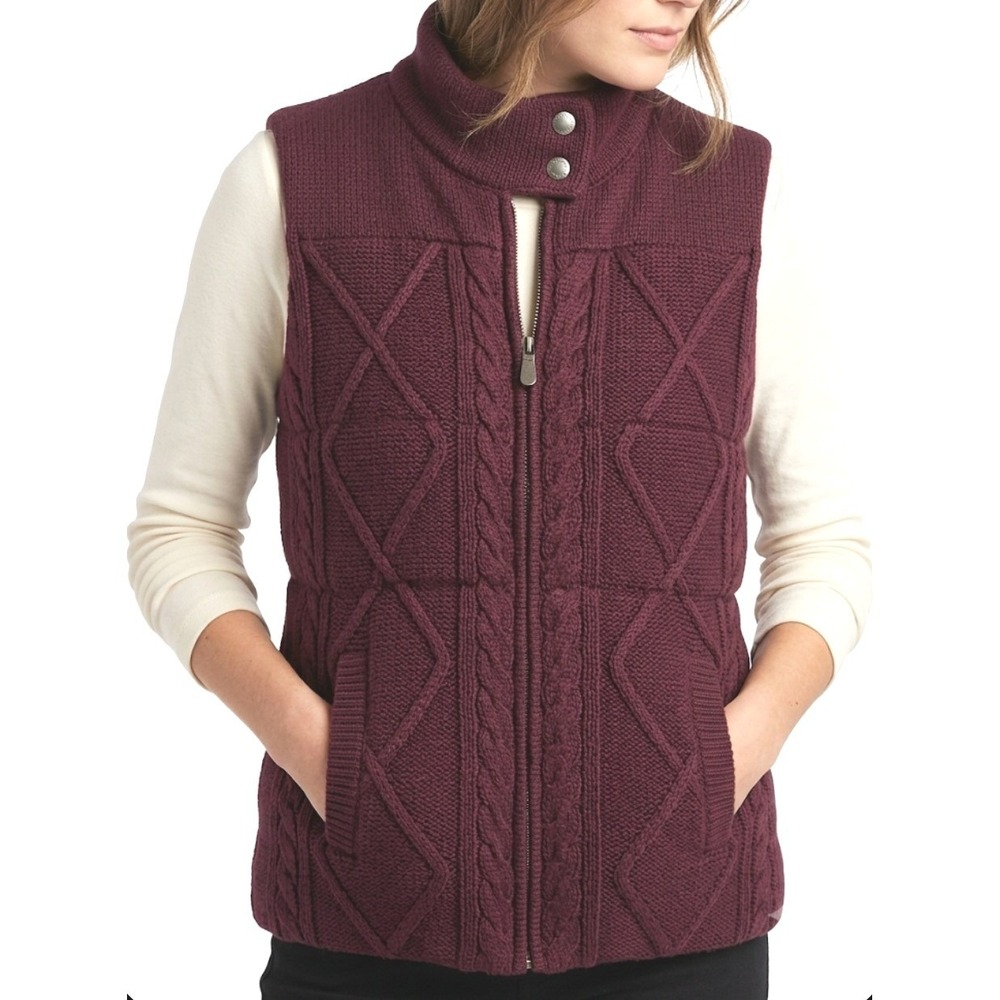 Bob Timberlake Puffer Vest Womens Large Burgundy Cable Knit Zip 651BTF145542S‎